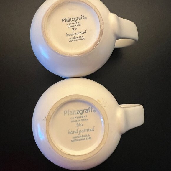 Set of 2 Pfaltzgraff Hand Painted RIO Stoneware Mug with Stripes in Hues of Blue - Picture 8 of 10